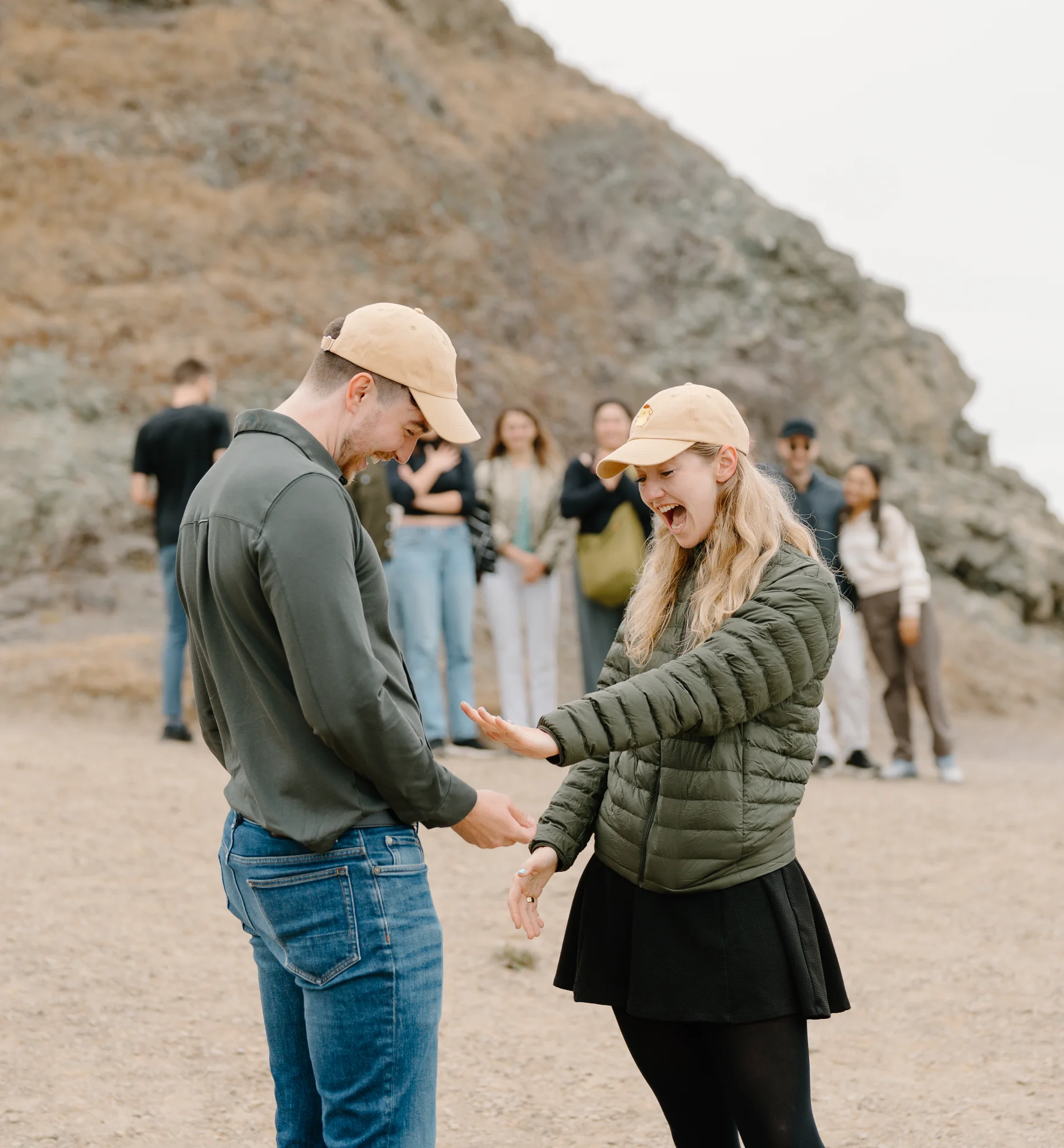 Amélie admiring her engagement ring with Matt